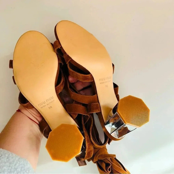 NWOT Miu Miu Suede Gladiator Mirriored Heel Sandals - Picture 11 of 11